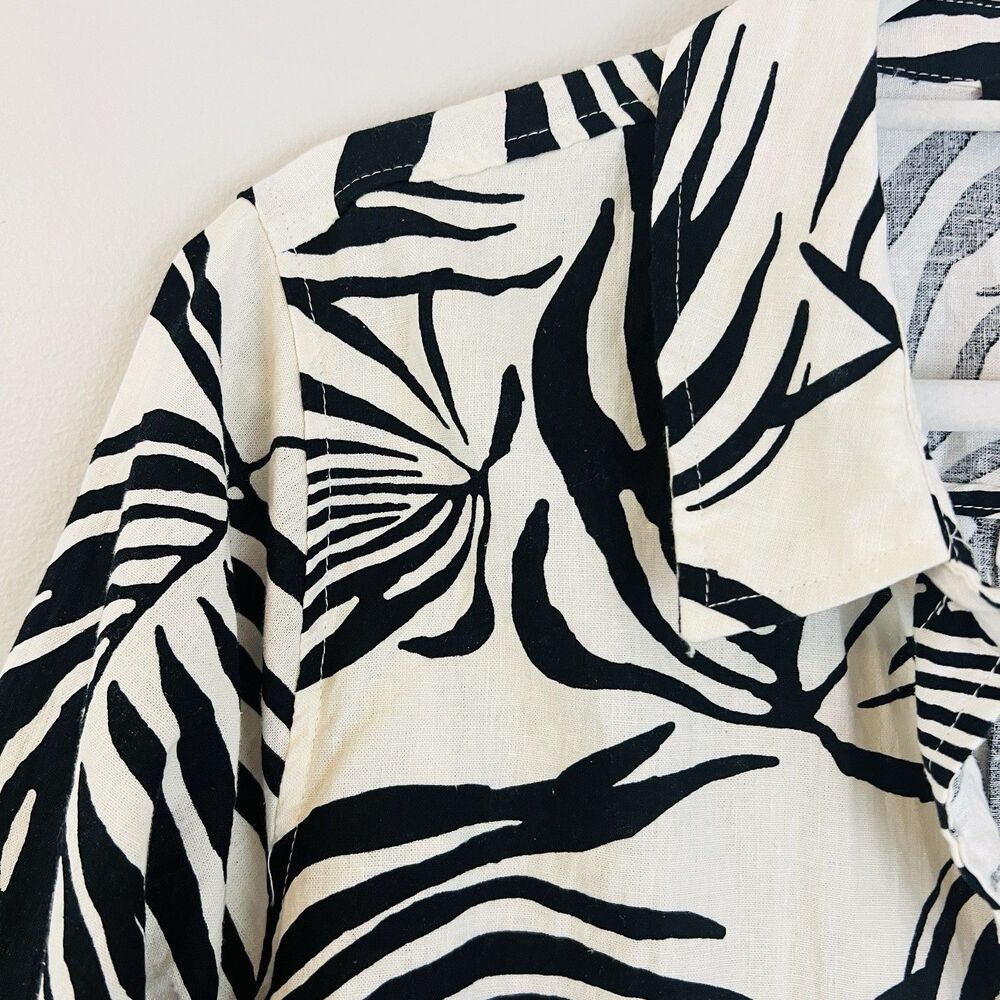 Rachel Zoe Linen Black & White Palm Frond Tropical Blouse Resort Wear Plus 2X - Picture 3 of 11